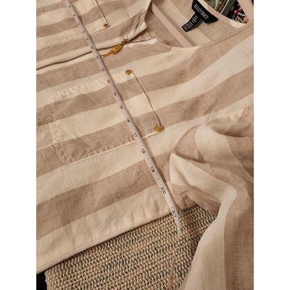 Ellen Tracy linen striped roll sleeve blouse - Picture 8 of 11